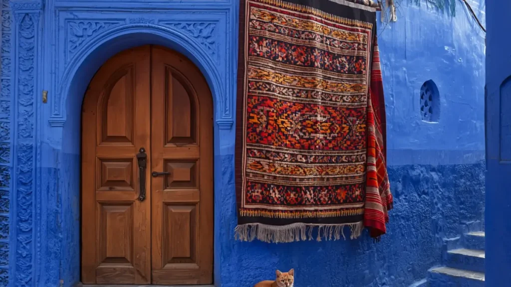 Wandering the vibrant blue-washed streets and alleys of Chefchaouen during a 14-day northern Morocco travel itinerary.