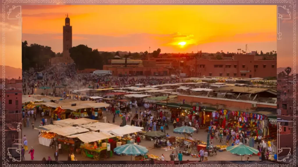 Marrakech medina rooftops and the High Atlas Mountains as the starting phase of a 3 week Morocco itinerary