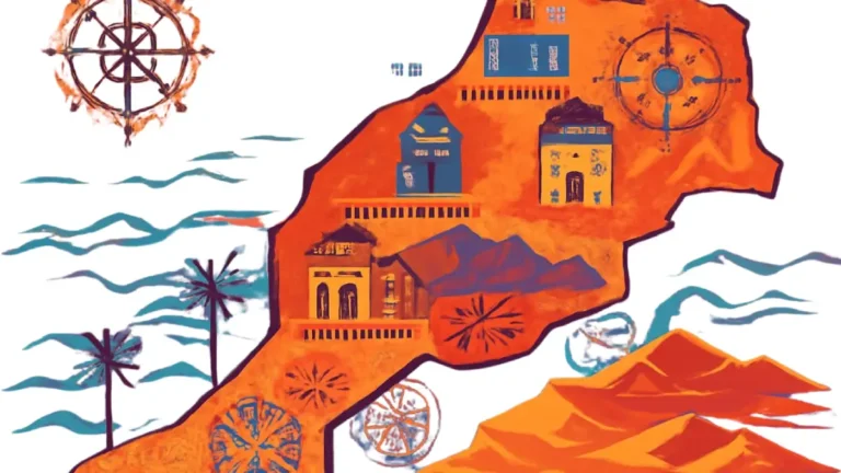 Illustrated map of Morocco showing major cities and regions to stay in