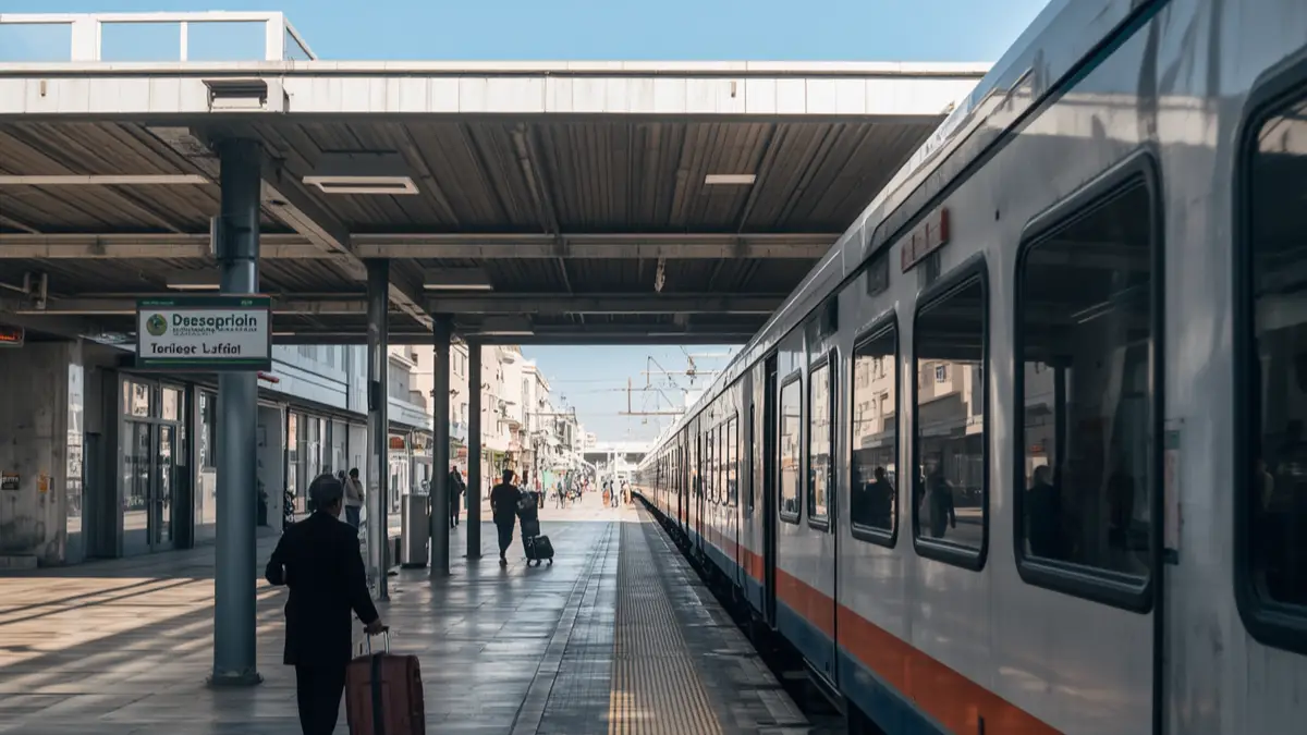 Traveler boarding a train at Casa Voyageurs station to go from Casablanca to Marrakech