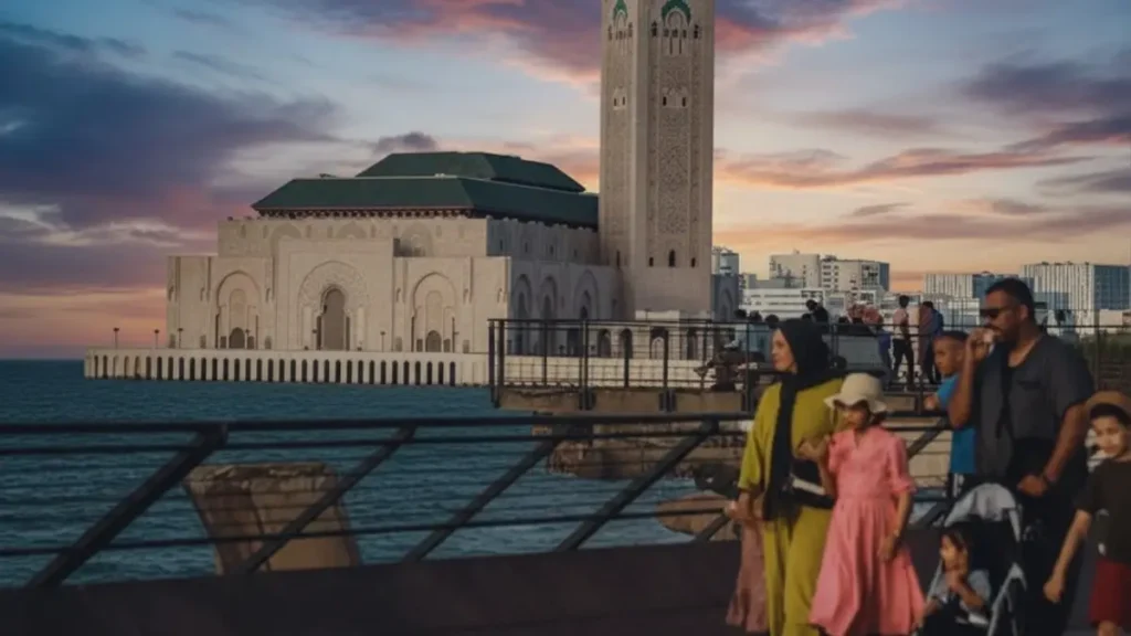 People walking along a busy street in Casablanca Morocco