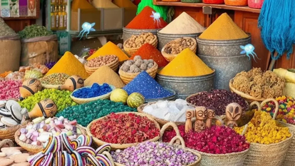 Moroccan spices including ras el hanout, cumin, turmeric, and paprika