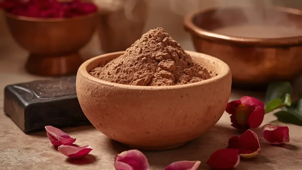 Rhassoul clay used in a traditional Moroccan hammam treatment. best hammam in Marrakech guide