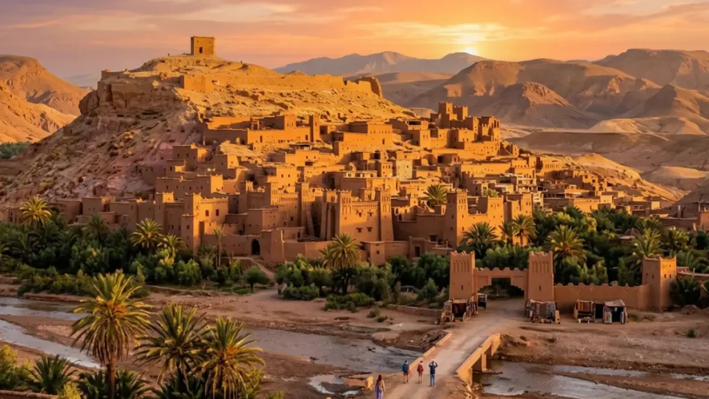 Ait Ben Haddou at sunset showing the golden hour atmosphere after daytime crowds leave
