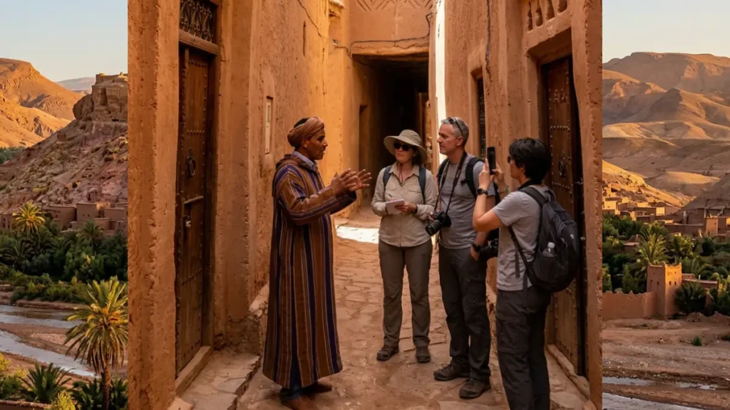 Inside Ait Ben Haddou ksar showing traditional earthen architecture and ancient village alleys