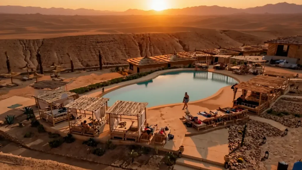 Luxury tented camp with a swimming pool in the Agafay Desert