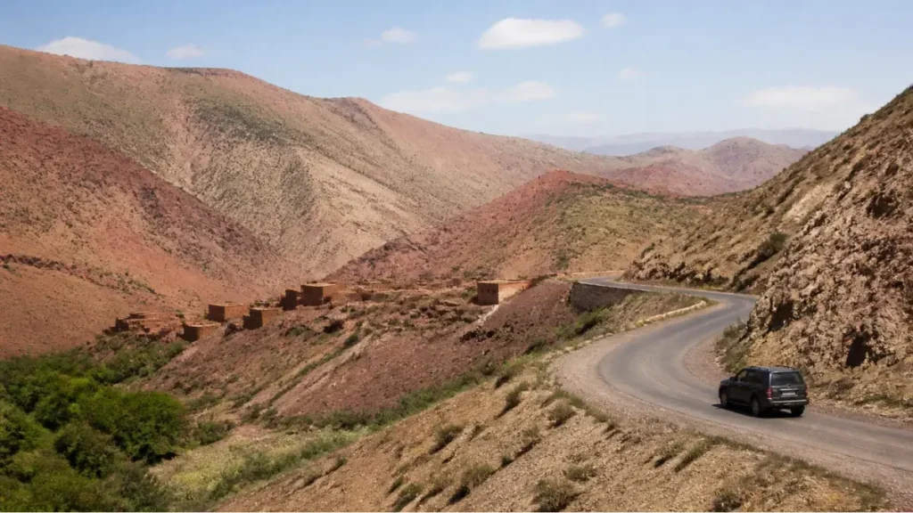 Marrakech to Telouet Kasbah road through the High Atlas Mountains in Morocco