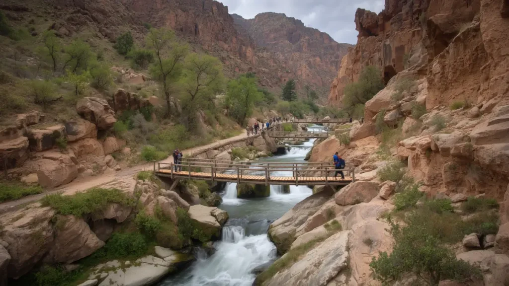 Setti Fatma waterfalls in Ourika Valley Morocco with mountain paths and river scenery