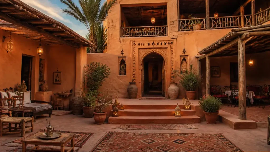 Traditional ochre guesthouse courtyard near Aït Ben Haddou