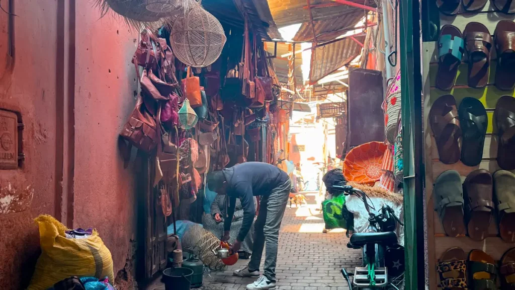 Narrow covered alley deep inside the Marrakech Medina