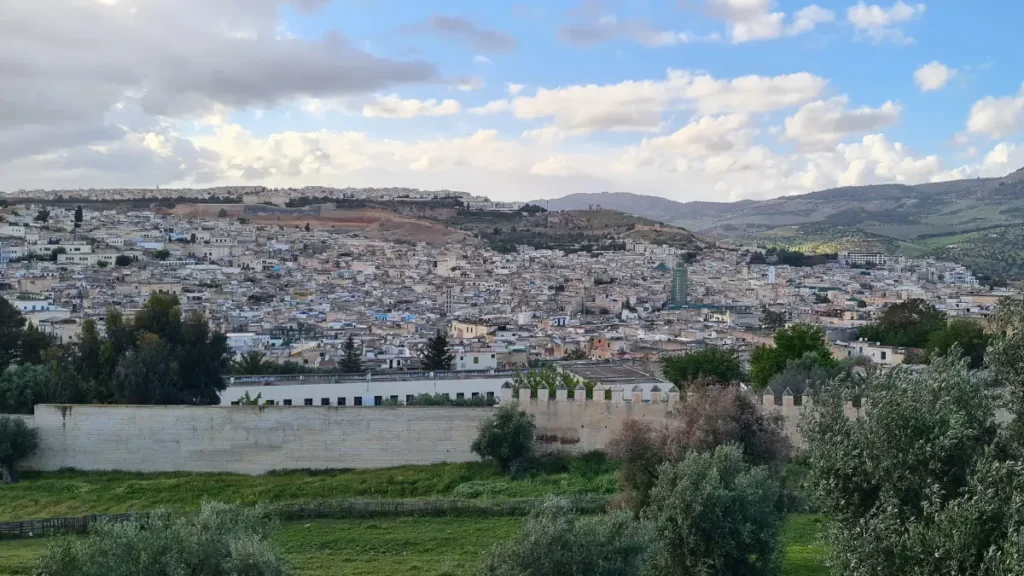 Panoramic view of Fes Medina and the surrounding hills in Morocco