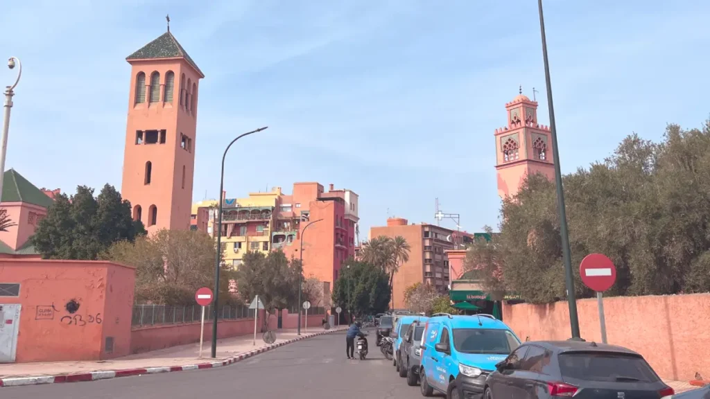 Wide modern street and buildings in Gueliz Marrakech