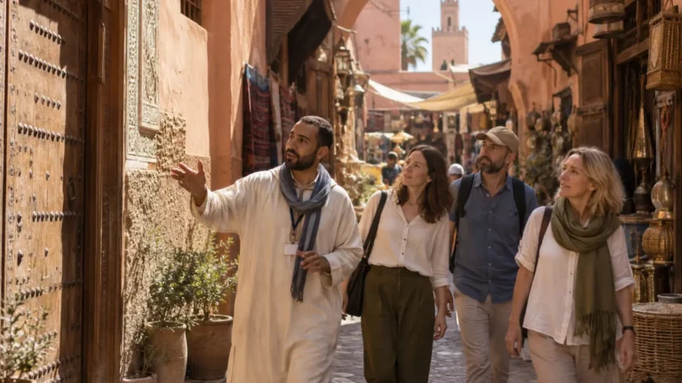 Local guide leading travelers through Marrakech Medina