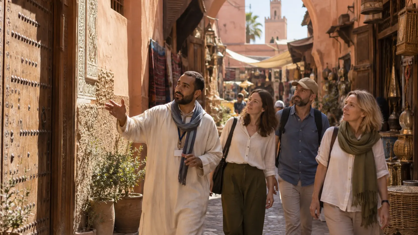 Local guide leading travelers through Marrakech Medina