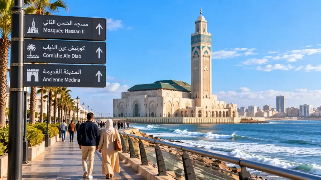 Hassan II Mosque and Atlantic waterfront in Casablanca on a day trip from Rabat