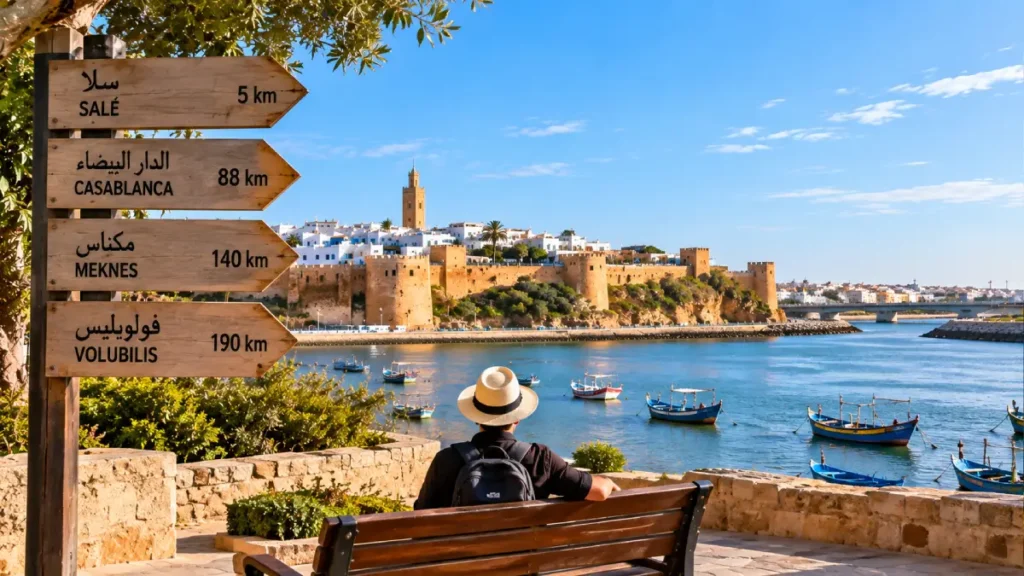 Traveler overlooking the Bouregreg with day trip destinations from Rabat