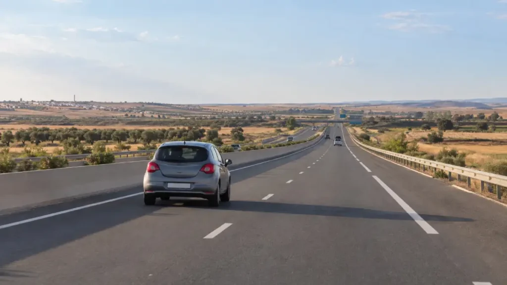 Car driving on the motorway between Marrakech and Fes