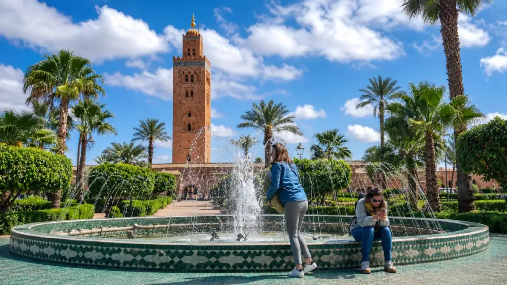 Koutoubia Mosque and fountain in Marrakech