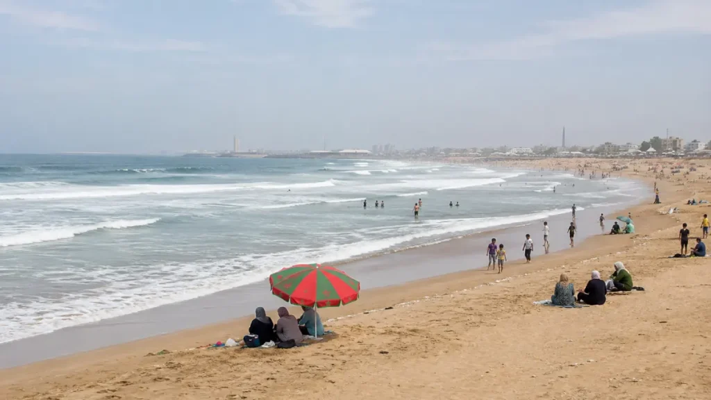 Families enjoying Lalla Meryem beach in Casablanca