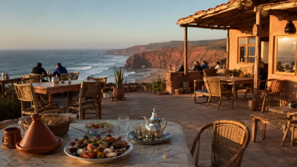 Simple clifftop café overlooking Legzira Beach and the Atlantic
