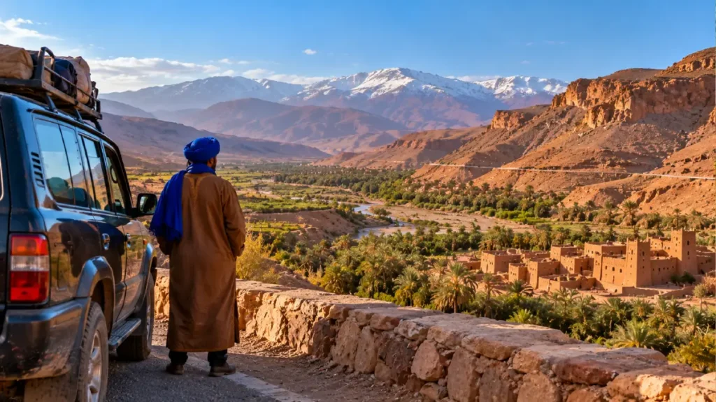 4x4 on the road from Marrakech to the Sahara through the Atlas Mountains