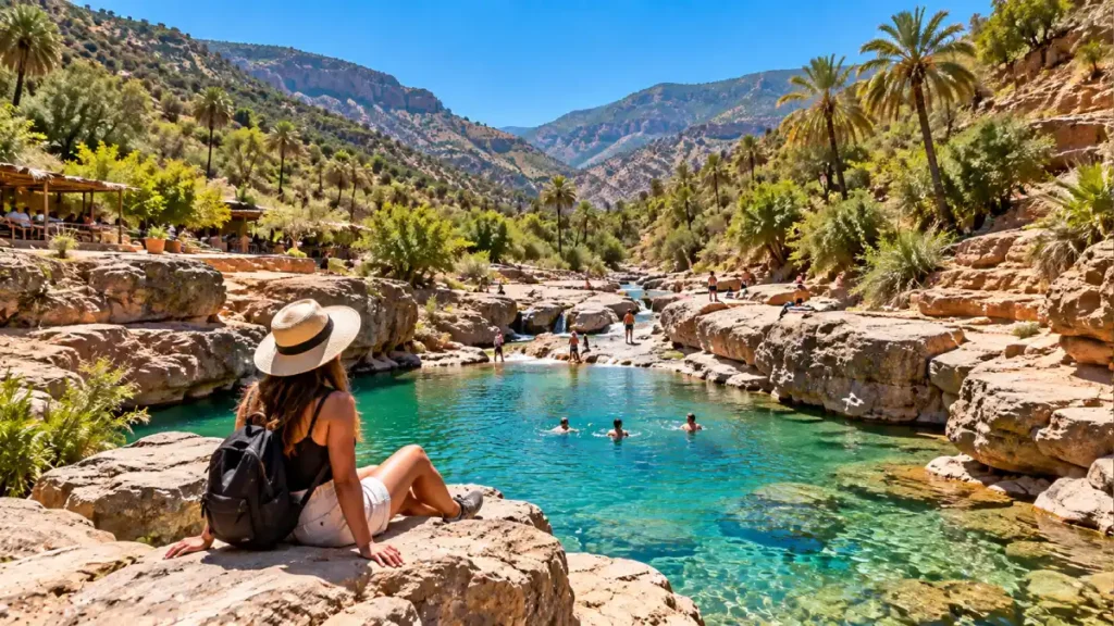 Traveler overlooking natural pools in Paradise Valley on one of the best Agadir day trips