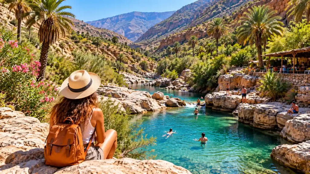 Travelers swimming in the natural pools of Paradise Valley near Agadir Morocco