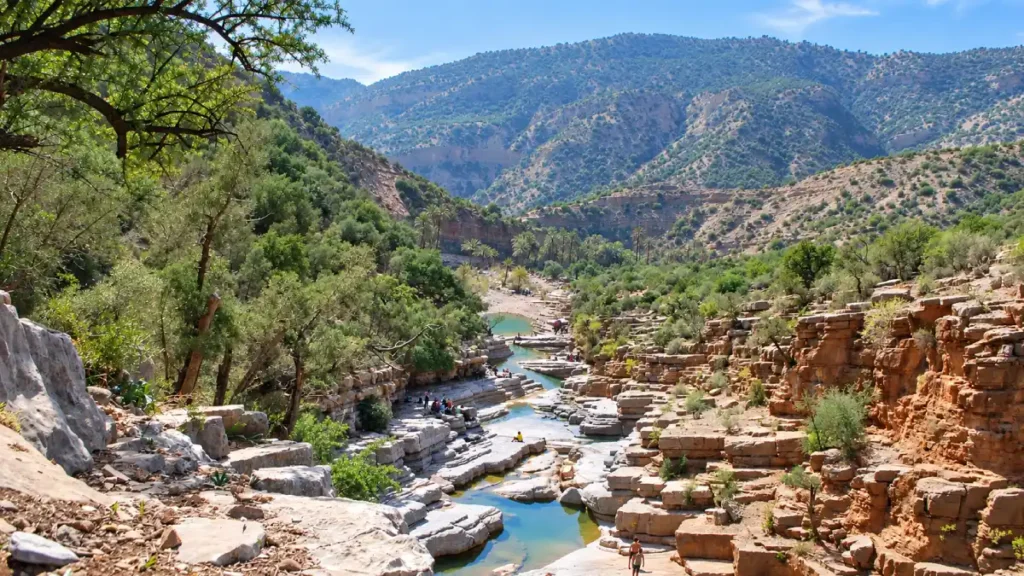 Rocky pools and canyon scenery in Paradise Valley near Taghazout and Agadir