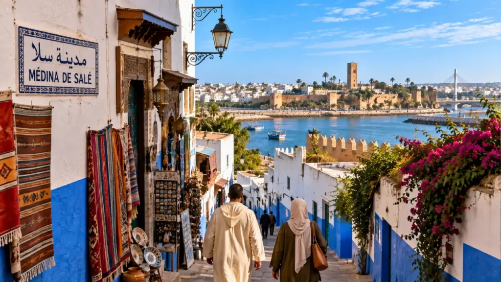 Traditional streets of Salé Medina overlooking the Bouregreg River near Rabat