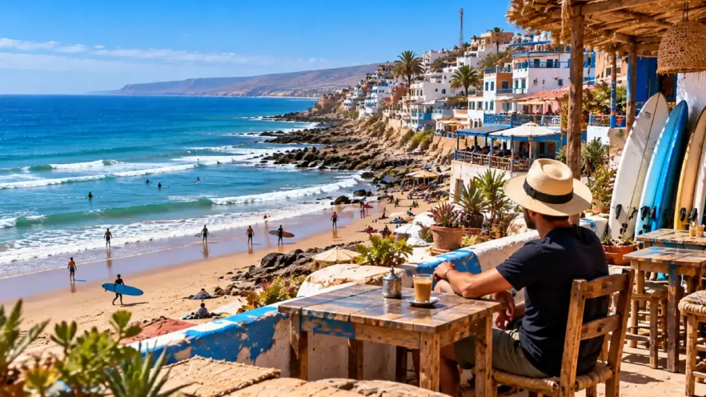 Traveler enjoying the Atlantic coast on a Taghazout and Tamraght day trip from Agadir