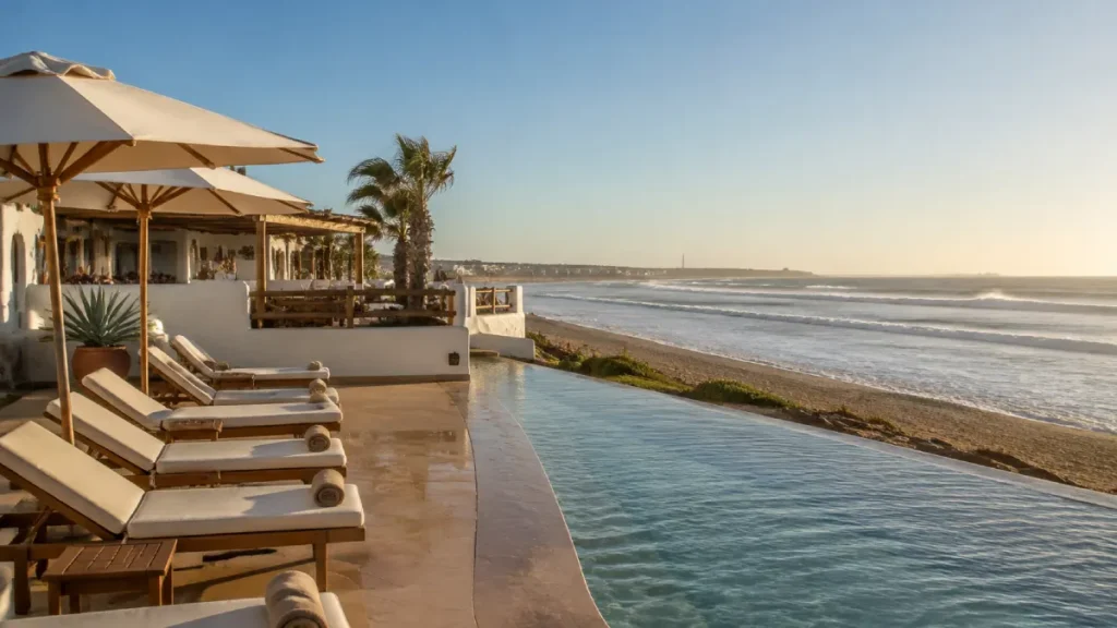 Oceanfront beach club and pool in the Tamaris area