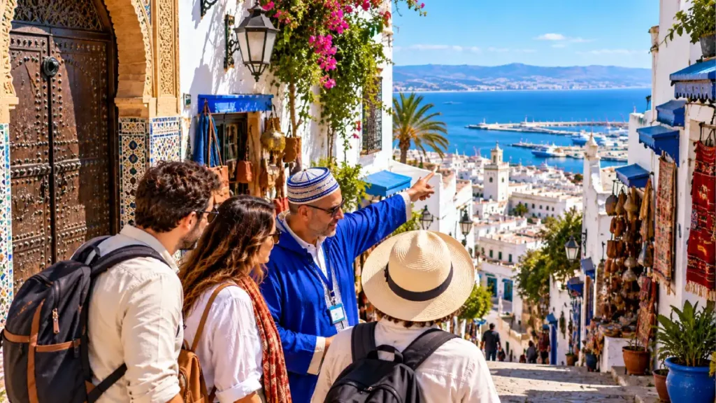 Licensed local guide leading travelers through Tangier Medina and Kasbah on foot