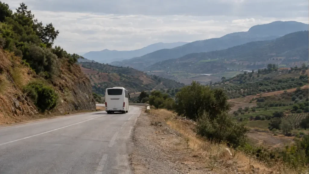 View of the Rif foothills from a coach traveling from Chefchaouen to Fes