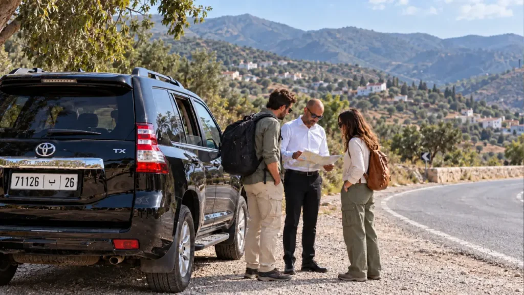 A private transfer gives travelers flexibility to pause along the route between Chefchaouen and Fes.