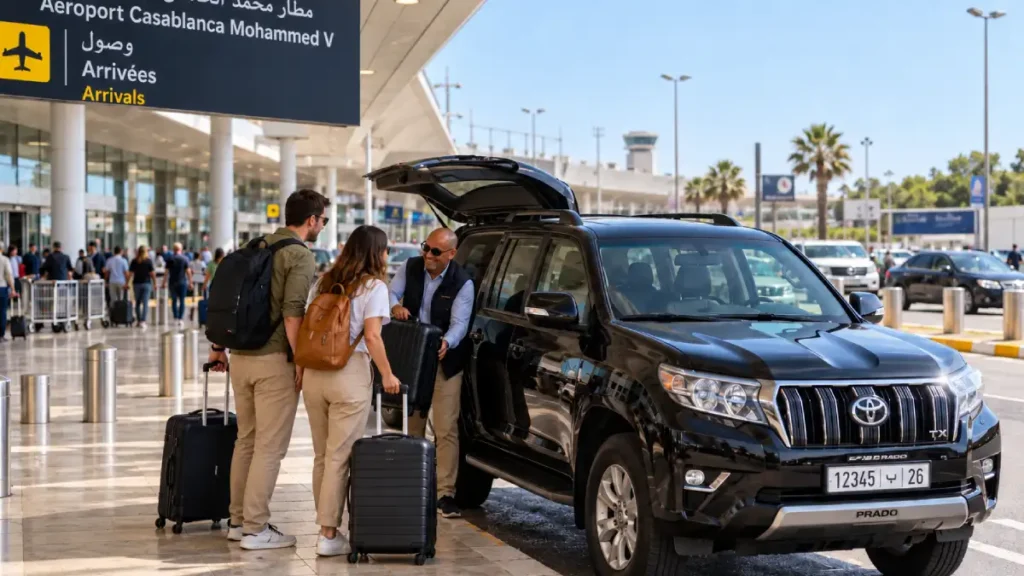 Casablanca layover tour pickup at Mohammed V Airport with private driver and Toyota Prado
