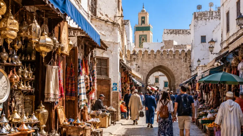Casablanca Old Medina with narrow lanes, market stalls and traditional shops