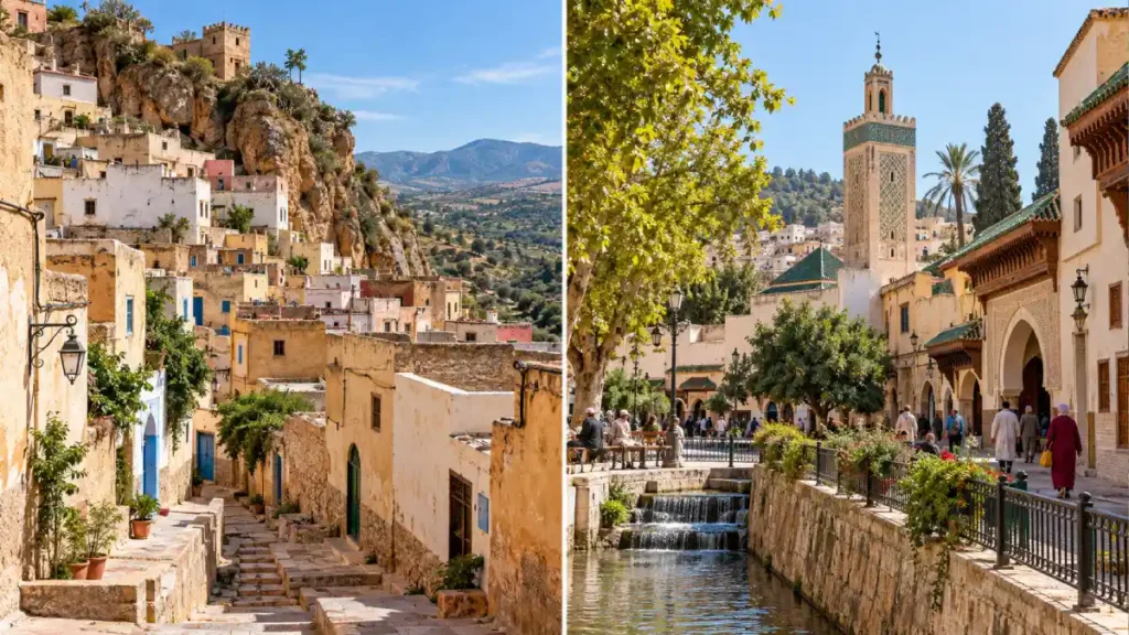 Sefrou and Bhalil day trip from Fes showing Bhalil’s hillside village and Sefrou’s historic streets and waterways